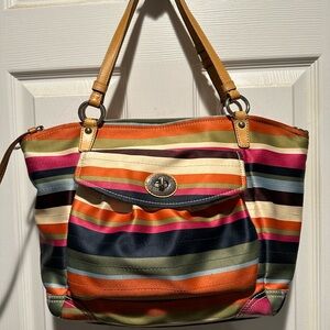 Coach Legacy Leah Multicolor Striped Tote Bag